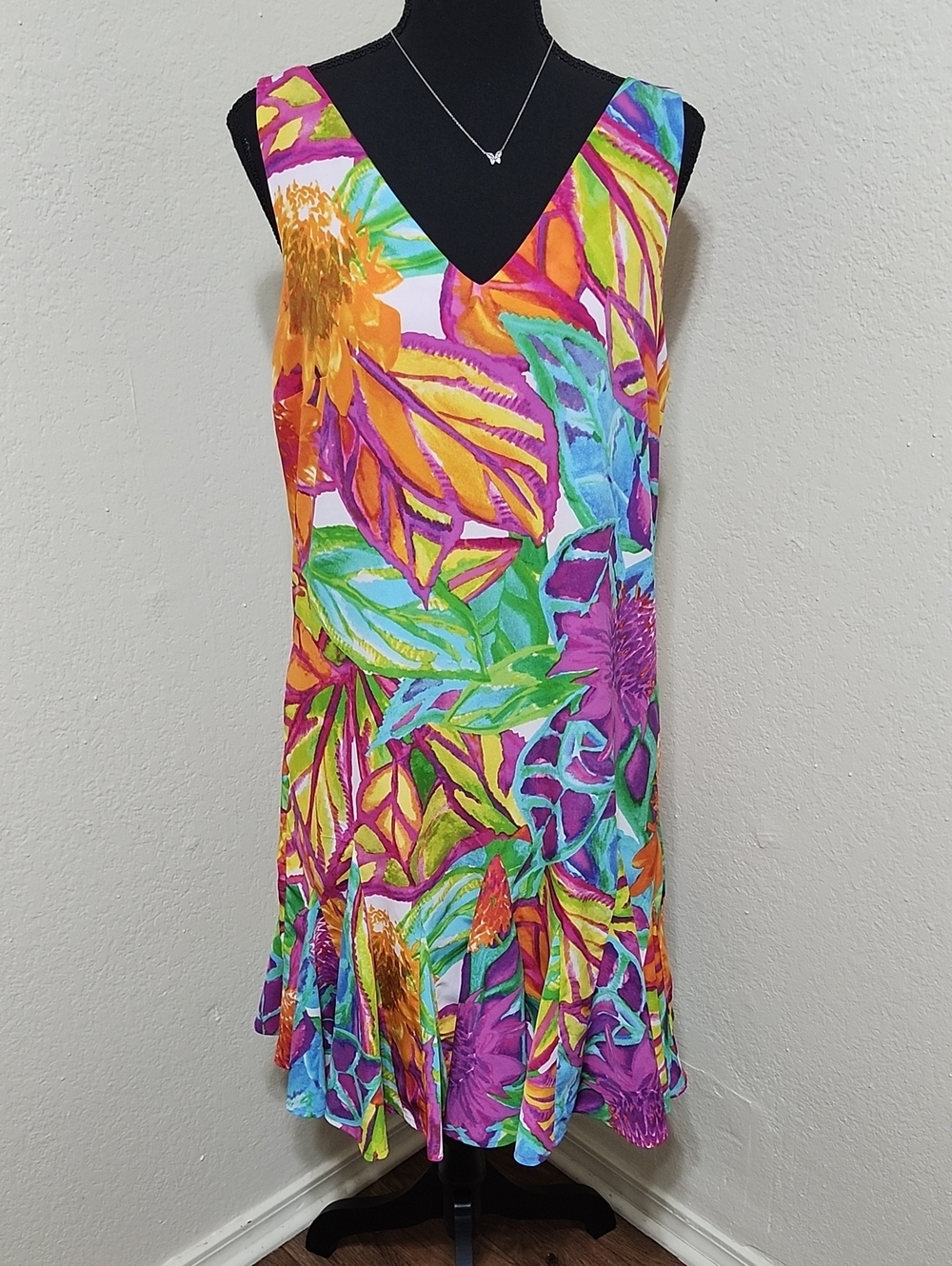 Lauren Ralph Lauren Tropical Floral V-Neck Drop Waist Dress Sz 6 Resortwear